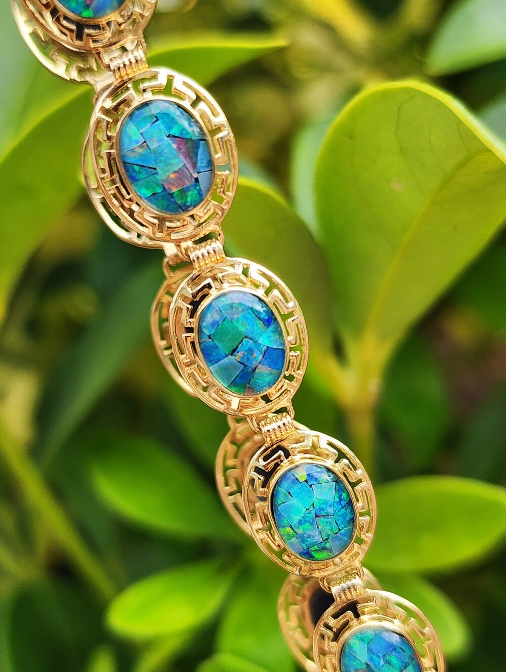 14Kt Opal Greek Key Design Bracelet 7.25' Long